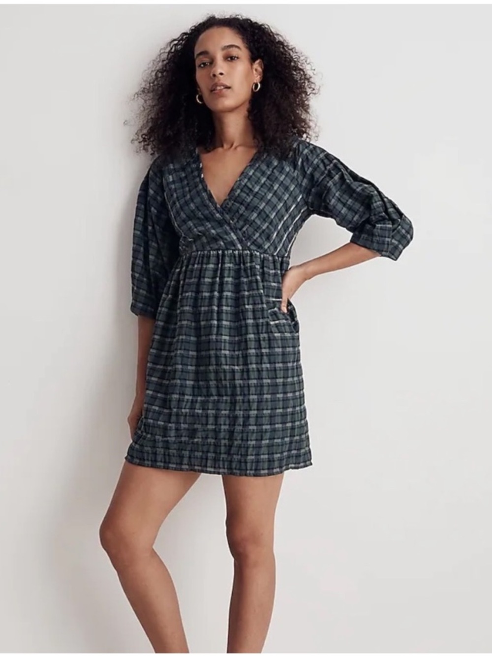 Madewell Black and Green Plaid Mini Dress